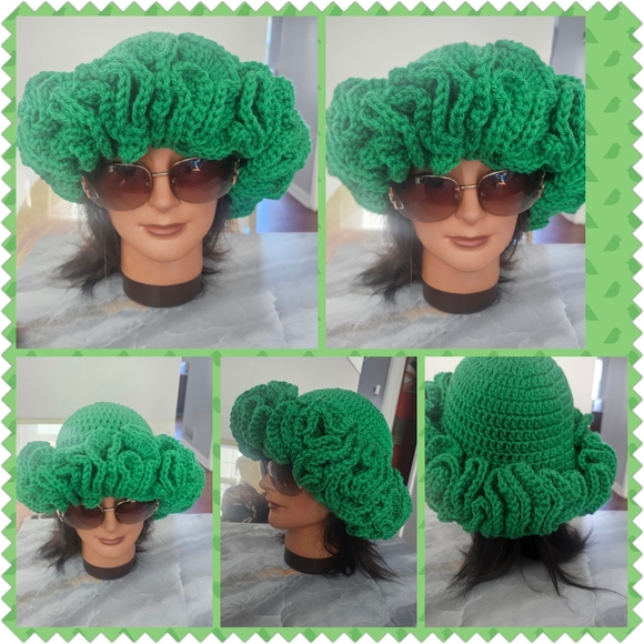 Crochet Ruffle Hat Kelly Green 💚 - Picture 7 of 7